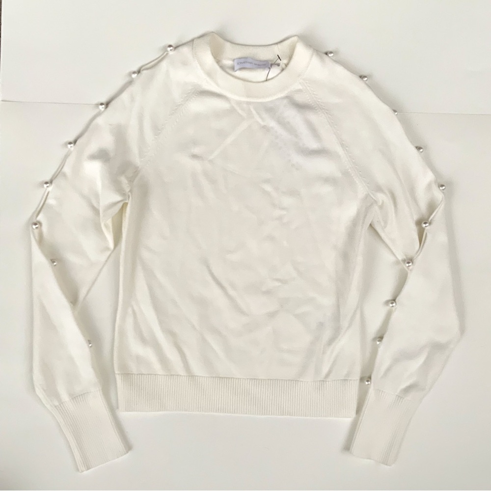 Jonathan Simkhai NWT Geneva Compact Ribbed Pearl Long Sleeve Ivory Top Size XS - Picture 3 of 10